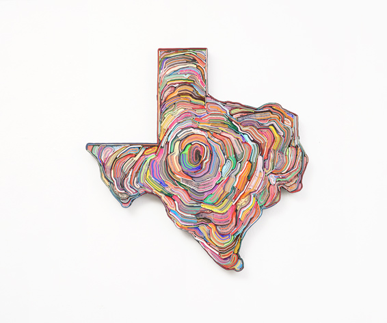 Texas, cut books, textiles, screws, app.: 95 x 93 x 4 cm, 2024