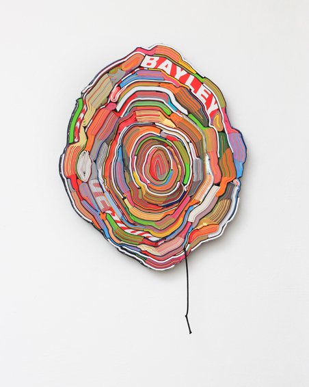 Bayley, cut books, textiles, screws, app. Ø 60 x 6 cm, 2014