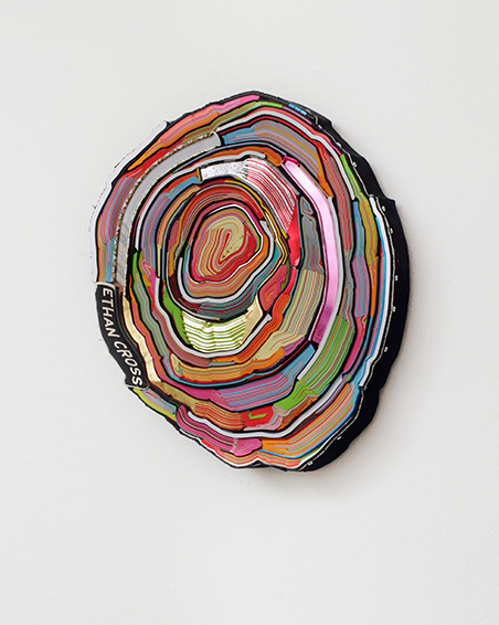 Ethan Cross, cut books, textiles, screws, app. Ø 40 x 6 cm, 2014