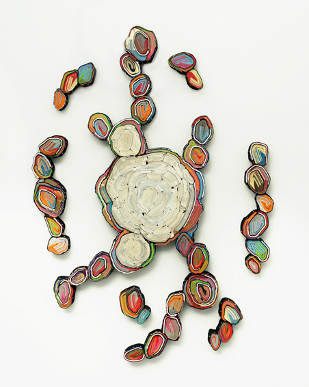 Jeezeeweezee, geschn. Bücher, Textilien, Schrauben, ca. 144 x 108 x 6 cm (Größe variabel), 2016