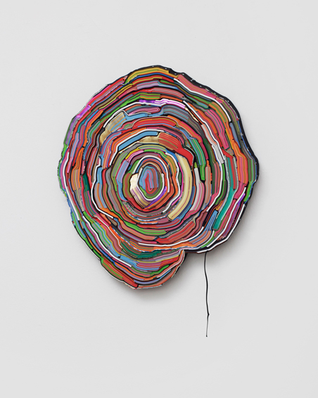 Second Wind, cut books, textiles, screws, Ø app. 63 x 6 cm, 2015